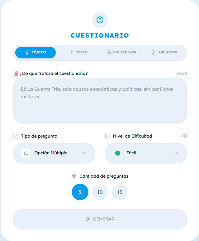 Pantalla de generación de material en Teach